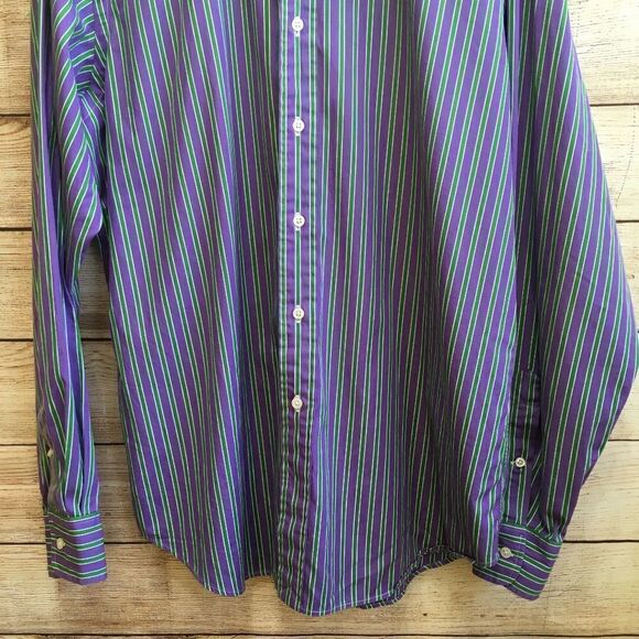 POLO RALPH LAUREN REGENT CLASSIC FIT SHIRT IN PURPLE AND GREEN STRIPES - Picture 4 of 5